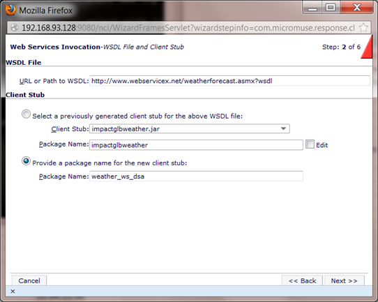 Netcool Impact Web Services WSDL Screen