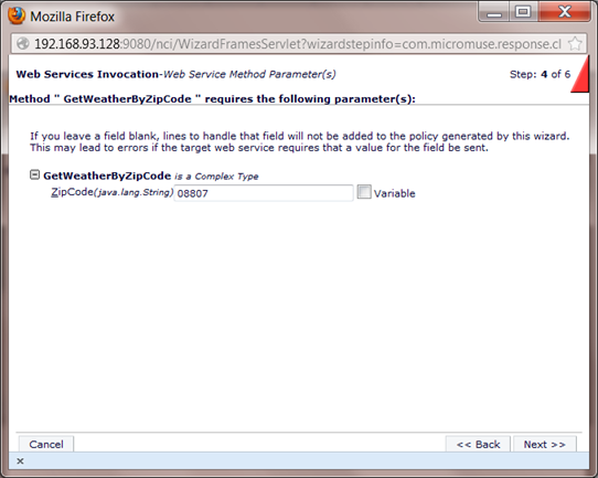 Netcool Impact Web Services Wizard Parameters