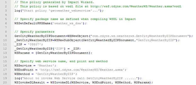 Netcool Impact Web Services Wizard Policy Source Code